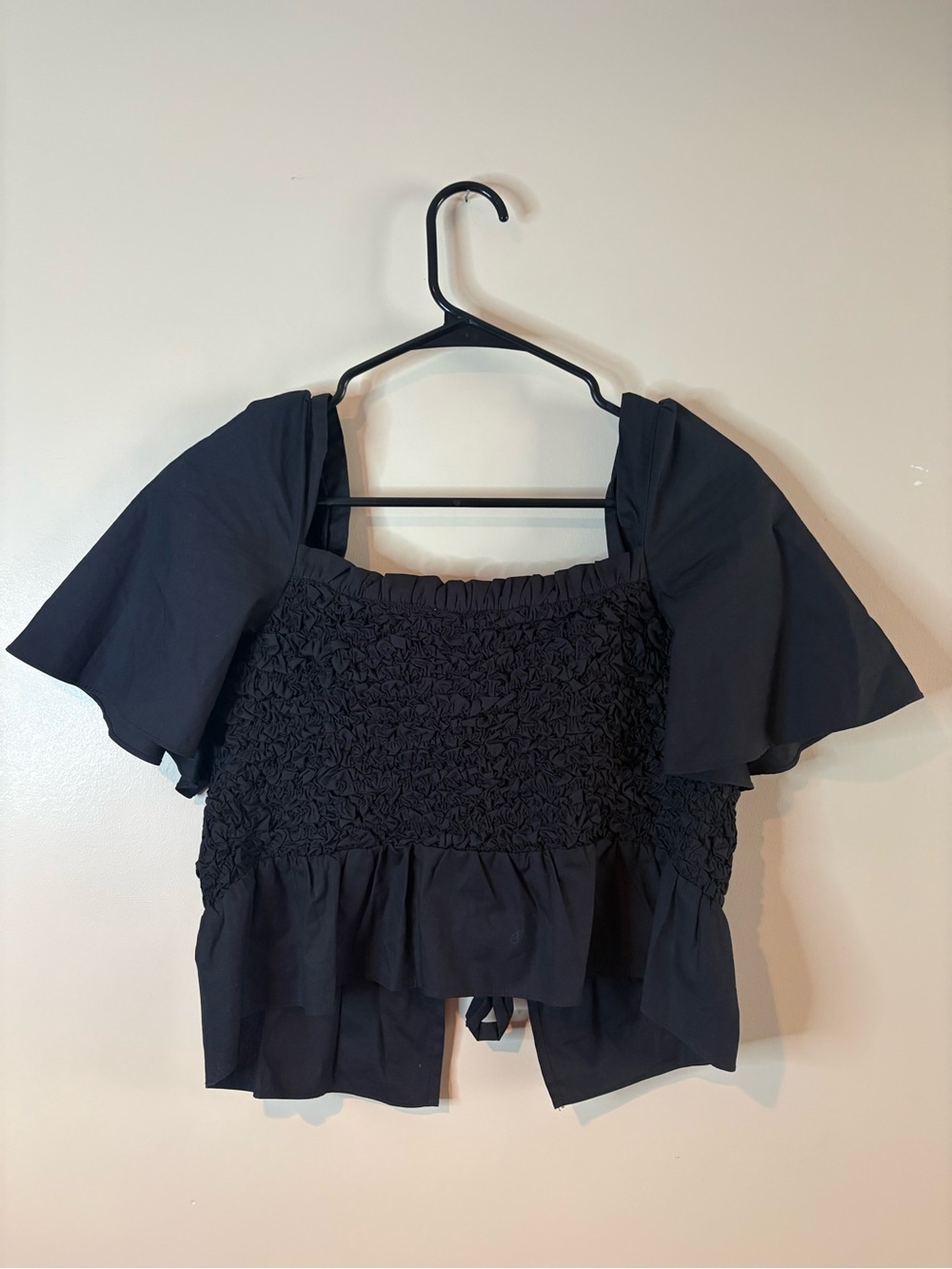 Anthropologie Mare Mare Black Bow Front Smocked Peplum Blouse NWOT - Picture 6 of 7